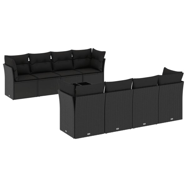 vidaXL Salon de jardin 9 Pièces avec coussins noir résine tressée