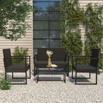 vidaXL Salon de jardin 4 Pièces avec coussins Noir Résine tressée