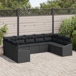 vidaXL Ensemble de canapé de jardin 9 pièces avec coussins noir poly rotin