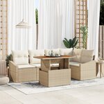 vidaXL Set de Sofa de Jardin 6 Pièces avec Coussins Beiges en Rattan Poly