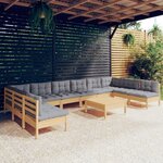 vidaXL Salon de jardin 11 Pièces avec coussins gris Bois de pin solide