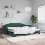 vidaXL Lit de jour avec gigogne sans matelas vert foncé 100x200 cm