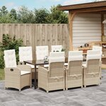 vidaXL Ensemble de Dîner de Jardin 9 Pièces avec Coussins Beige Rotin Poly