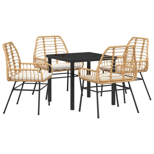 vidaXL Ensemble de salle à manger de jardin 5 pièces avec coussins marron en poly rattan
