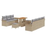 Canapé de jardin 10 pièces avec coussins beige Poly Rotin Acacia