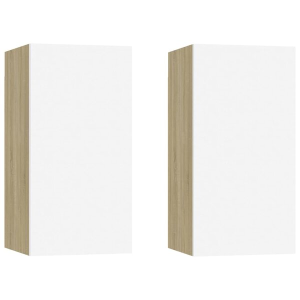 vidaXL Meubles TV 2 Pièces Blanc et chêne sonoma Bois d’ingénierie