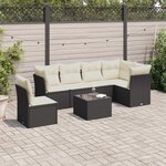 vidaXL Salon de jardin 7 Pièces avec coussins noir résine tressée