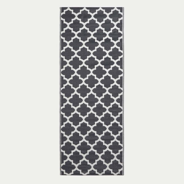 Tapis extérieur terrasse réversible - Tapis de jardin imperméable et résistant UV - Nola - Noir- 75x200 cm - HOMESCAPES