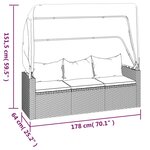 vidaXL Canapé de jardin 3 places avec toit et repose-pieds Noir