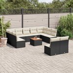 vidaXL Salon de jardin 12 Pièces avec coussins noir résine tressée