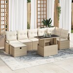 Ensemble de 8 pièces de Canapés de Jardin avec Coussins Beige en Rattan Poly