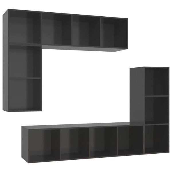 vidaXL Ensemble de meubles TV 4 Pièces Gris brillant Bois d'ingénierie