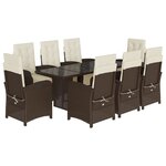 vidaXL Ensemble à manger de jardin et coussins 9 Pièces marron poly rotin
