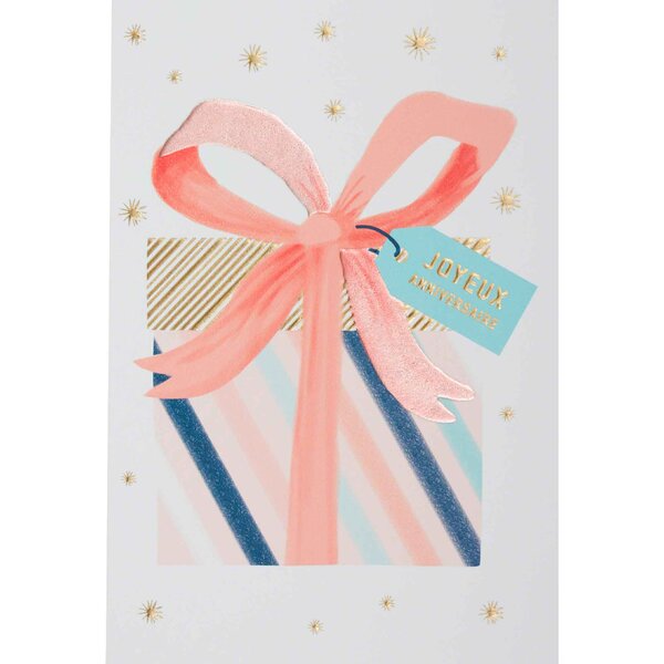 Carte anniversaire paquet-cadeau pastel et or - draeger paris