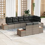 vidaXL Ensemble de 8 Canapés de Jardin avec Coussins Gris Poly Rattan Acacia