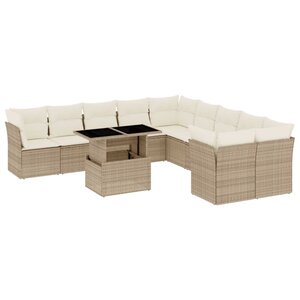 vidaXL Salon de jardin 11 Pièces avec coussins beige résine tressée