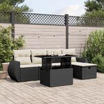 vidaXL Salon de jardin 6 Pièces avec coussins noir résine tressée