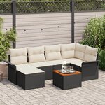Ensemble de canapé de jardin 7 pièces avec coussins noirs en poly rattan