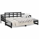 vidaXL Lit coulissant Noir Bois de pin solide 2x(90x200) cm