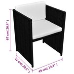 vidaXL Mobilier de bistro 3 Pièces avec coussins Résine tressée Noir