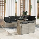 vidaXL Set de canapé de jardin 9 pièces avec coussins gris clair en poly rotin