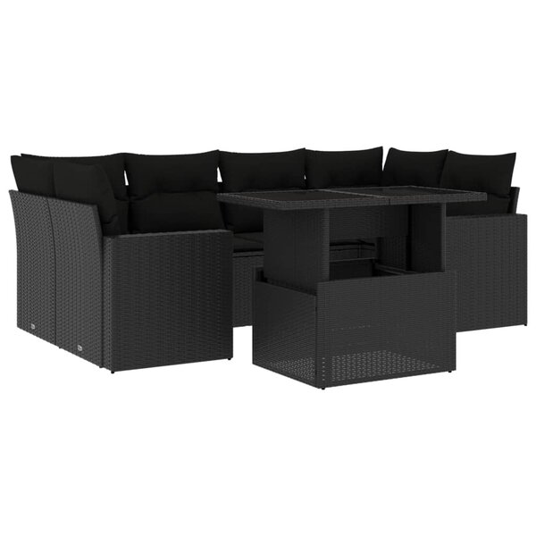 vidaXL Salon de jardin 7 Pièces avec coussins noir résine tressée