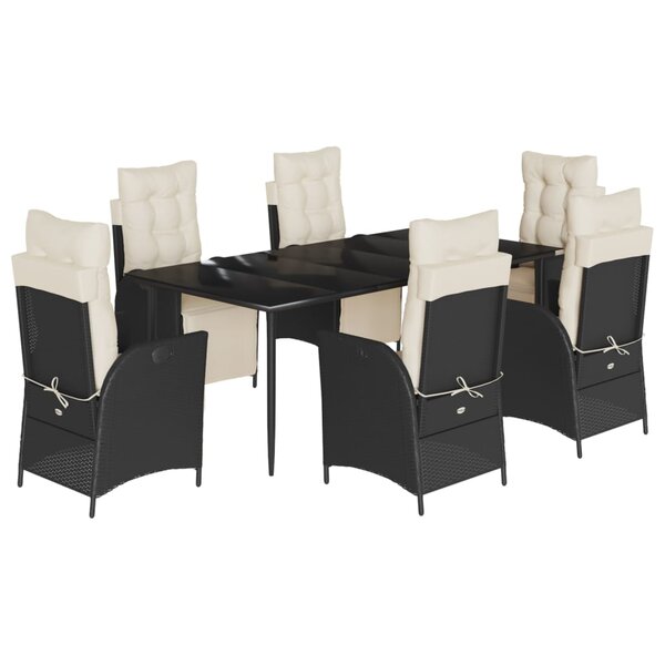 vidaXL Ensemble à manger de jardin coussins 7Pièces Noir Résine tressée