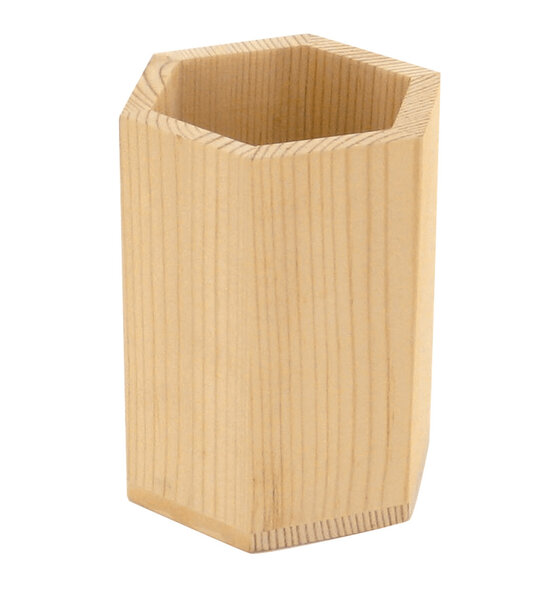 Pot à crayons en bois hexagonal diam. 7 5 cm haut. 10 cm