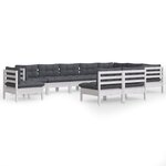 vidaXL Salon de jardin 10 Pièces avec coussins blanc bois de pin massif