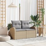 vidaXL Canapé de jardin 2 places avec coussins beige en poly rattan