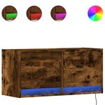 vidaXL Meuble TV mural avec lumières LED chêne fumé 80x31x35 cm