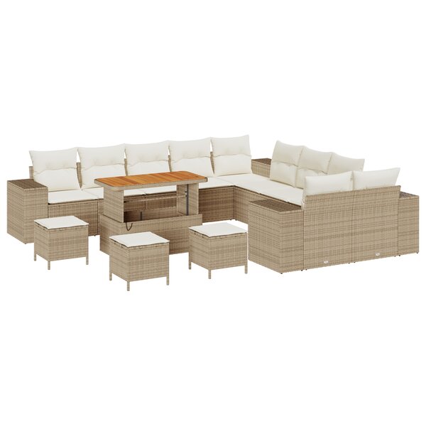 vidaXL Ensemble de canapé de jardin 14 pièces avec coussins beiges en rotin synthétique acacia
