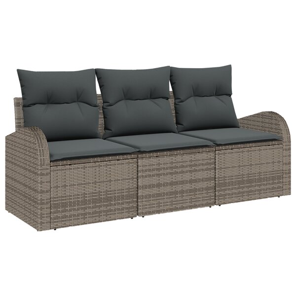 Ensemble de canapé de jardin de 3 pièces avec coussins gris poly rotin