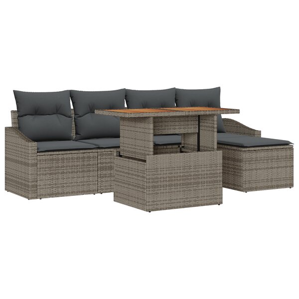 vidaXL Ensemble de salle à manger de jardin 6 pièces avec coussins Gris Poly Rattan Acacia