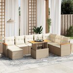 vidaXL Salon de jardin avec coussins 9 Pièces beige résine tressée