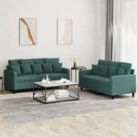 vidaXL Ensemble de canapés 2 Pièces avec coussins Vert foncé Velours