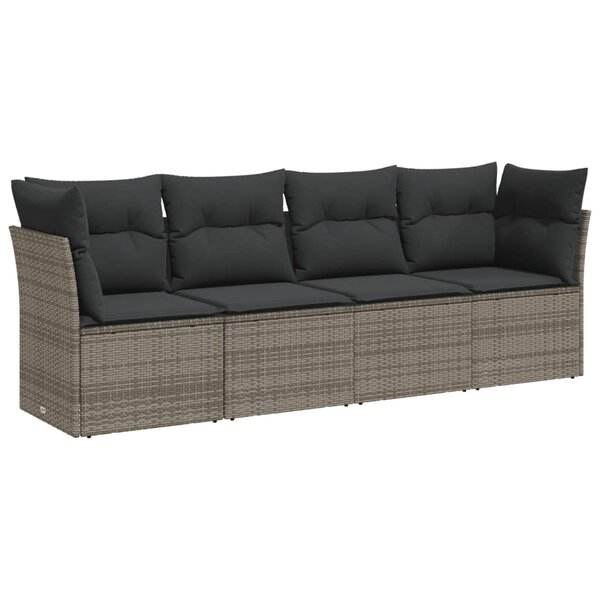 vidaXL Salon de jardin 4 Pièces avec coussins gris résine tressée