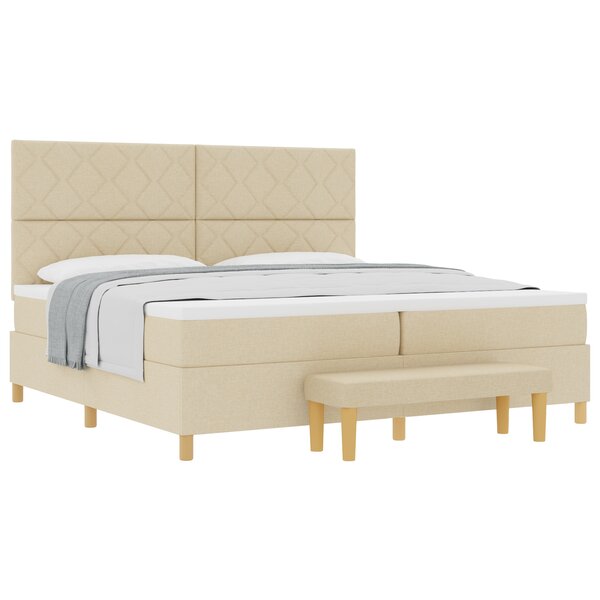 vidaXL Lit à Ressorts avec Matelas et Banc Crème 200x200 cm Tissu