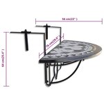 vidaXL Table suspendue de balcon Noir et blanc Mosaïque