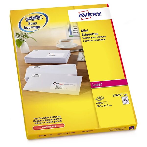 Etiquettes Avery pour timbres - 33,9 x 63,5 mm, Blanc, Laser - L7159-100 (paquet de 2 400 unités)