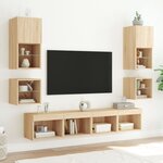 vidaXL Table de chevet murale avec lumières LED chêne sonoma