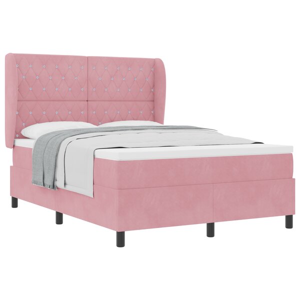 Lit à ressorts avec matelas vidaXL Rose 160x200 cm Velours