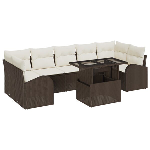 Ensemble de canapé jardin 8 pièces avec coussins Marron Poly Rattan