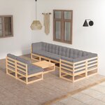 vidaXL Salon de jardin 9 Pièces avec coussins Bois de pin massif