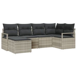 Ensemble de canapé de jardin 6 pièces avec coussins gris clair en poly rotin