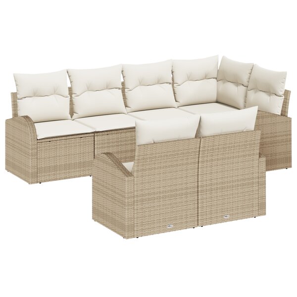 vidaXL Ensemble de canapés de jardin de 7 pièces avec coussins beige en poly rotin