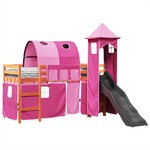 vidaXL Lit mezzanine enfants avec tour rose 90x200 cm bois pin massif