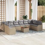 Set canapé jardin vidaXL 11 pièces avec coussins Beige Poly Rattan Acacia