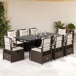 vidaXL Ensemble à manger de jardin et coussins 9 Pièces marron poly rotin
