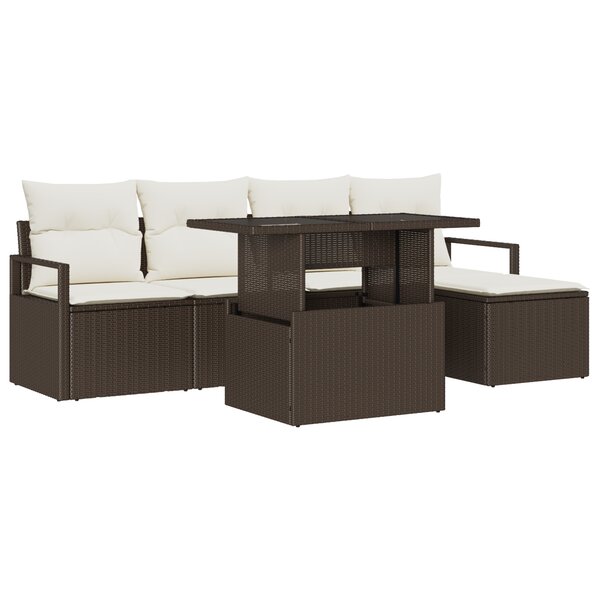 Ensemble de Canapé de Jardin de 6 pièces avec Coussins Marron Poly Rattan